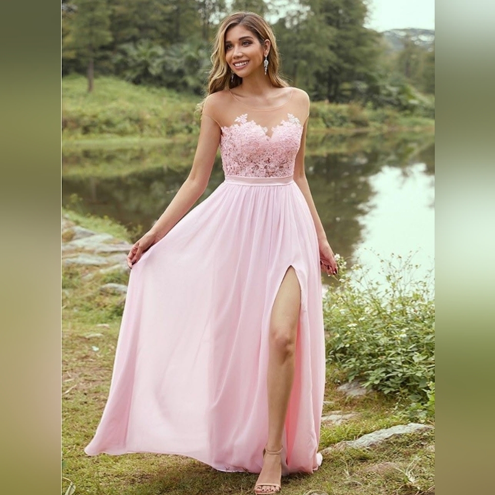 Elegant Pink BRIDESMAID/ PROM A-Line Princess Chiffon Dress Size 10